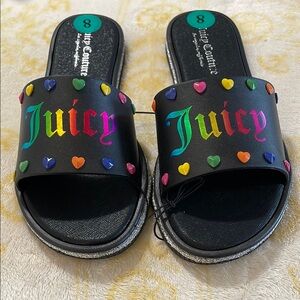 Juicy Couture Black Slide Sandals with Heart Accents